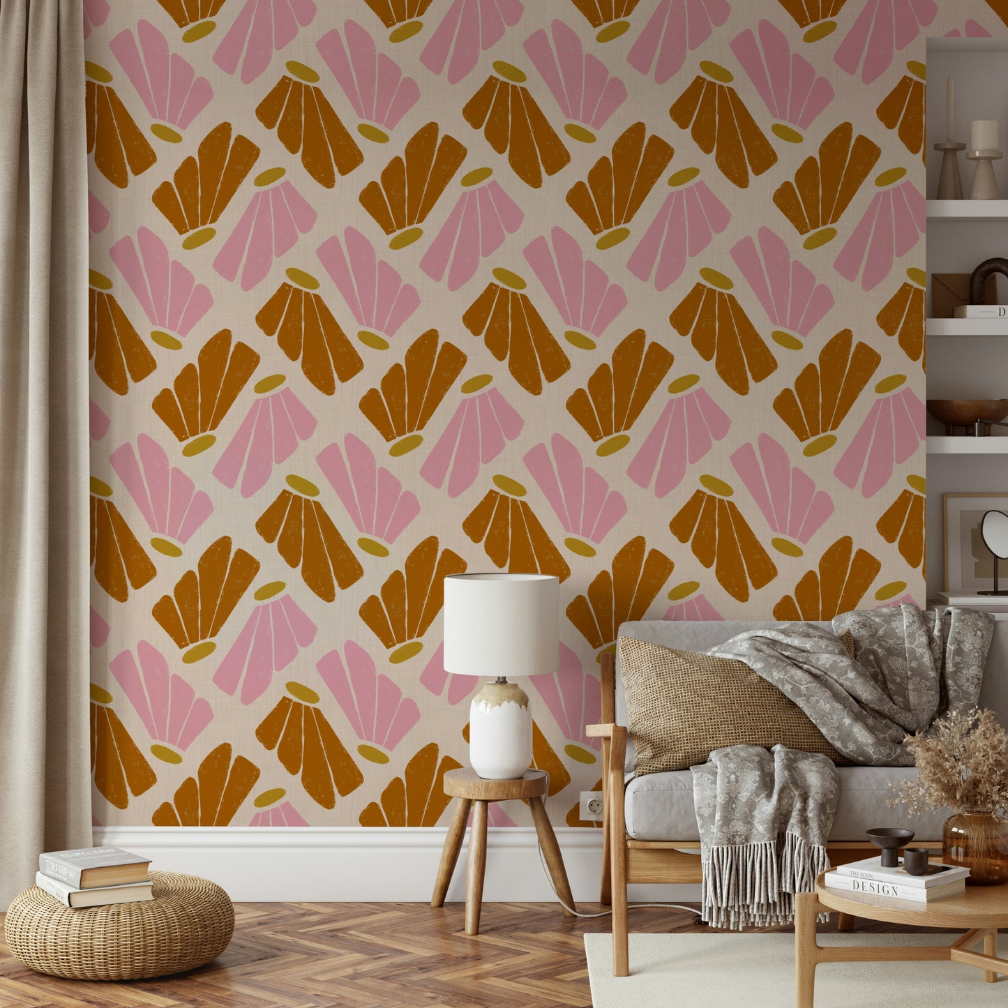 Beige and coral flower mural


