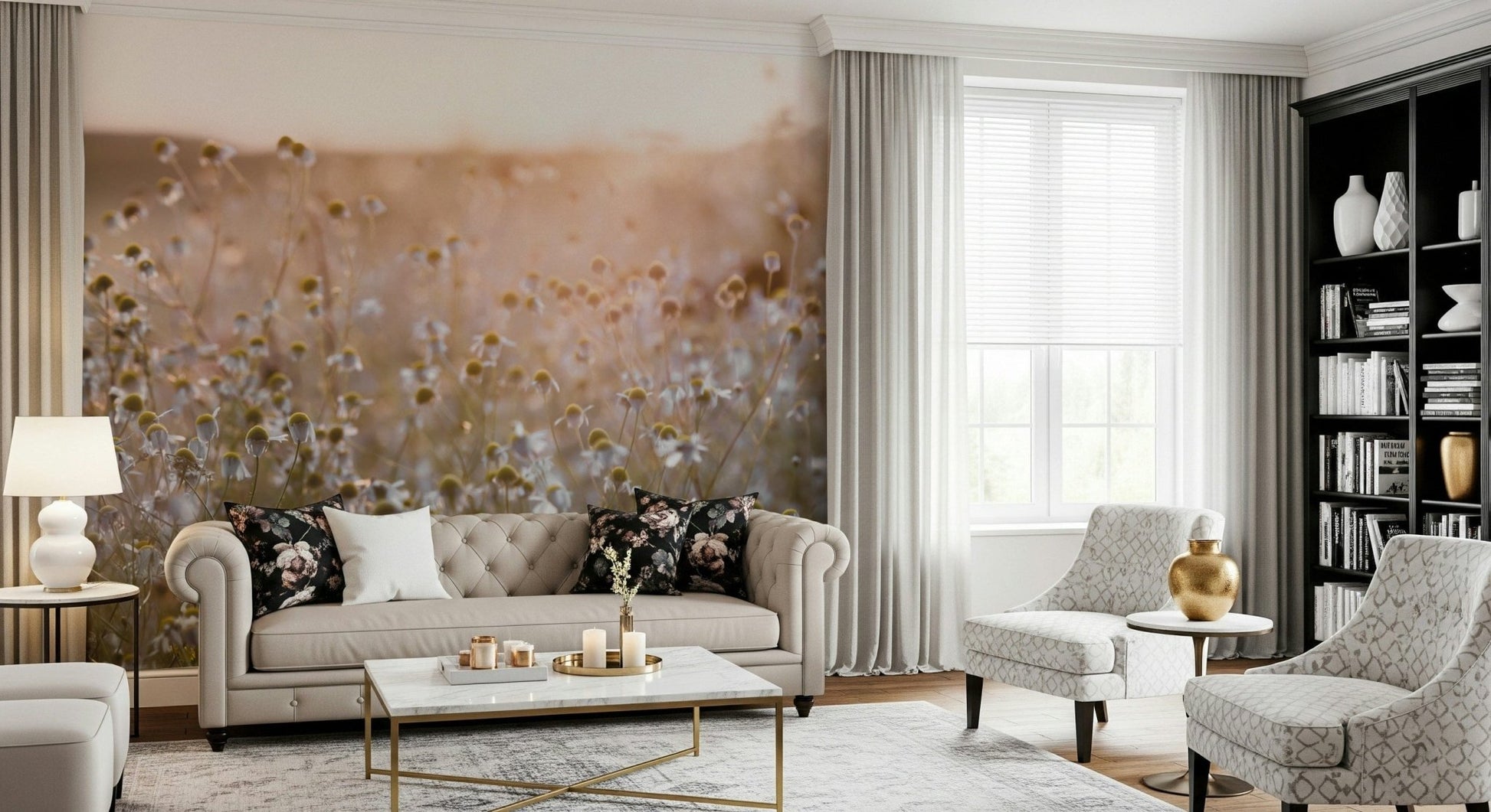 Artistic delicate bokeh effect on Meadow Bloom Sunset wallpaper.