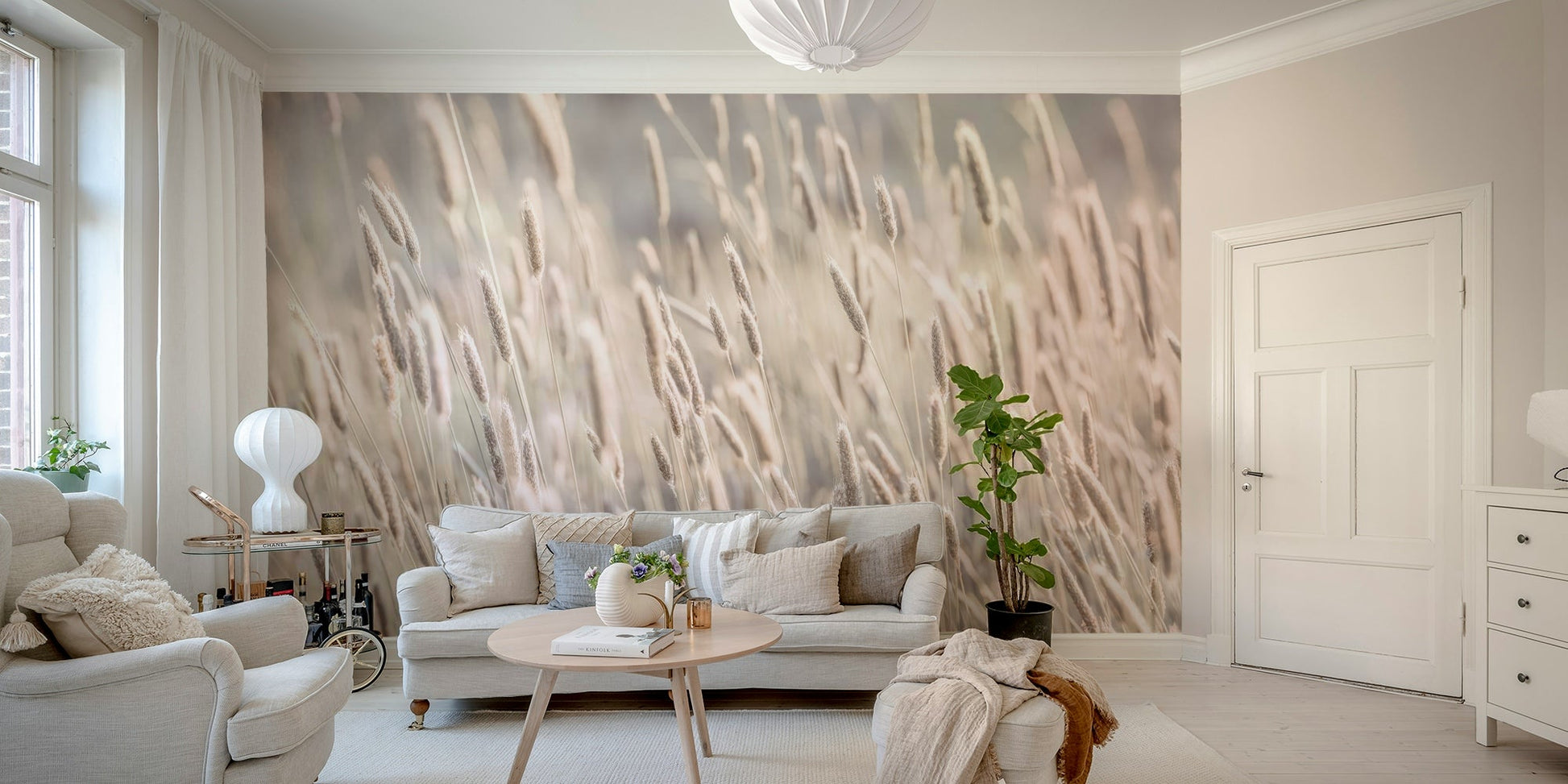 Sunlit grass wall mural

