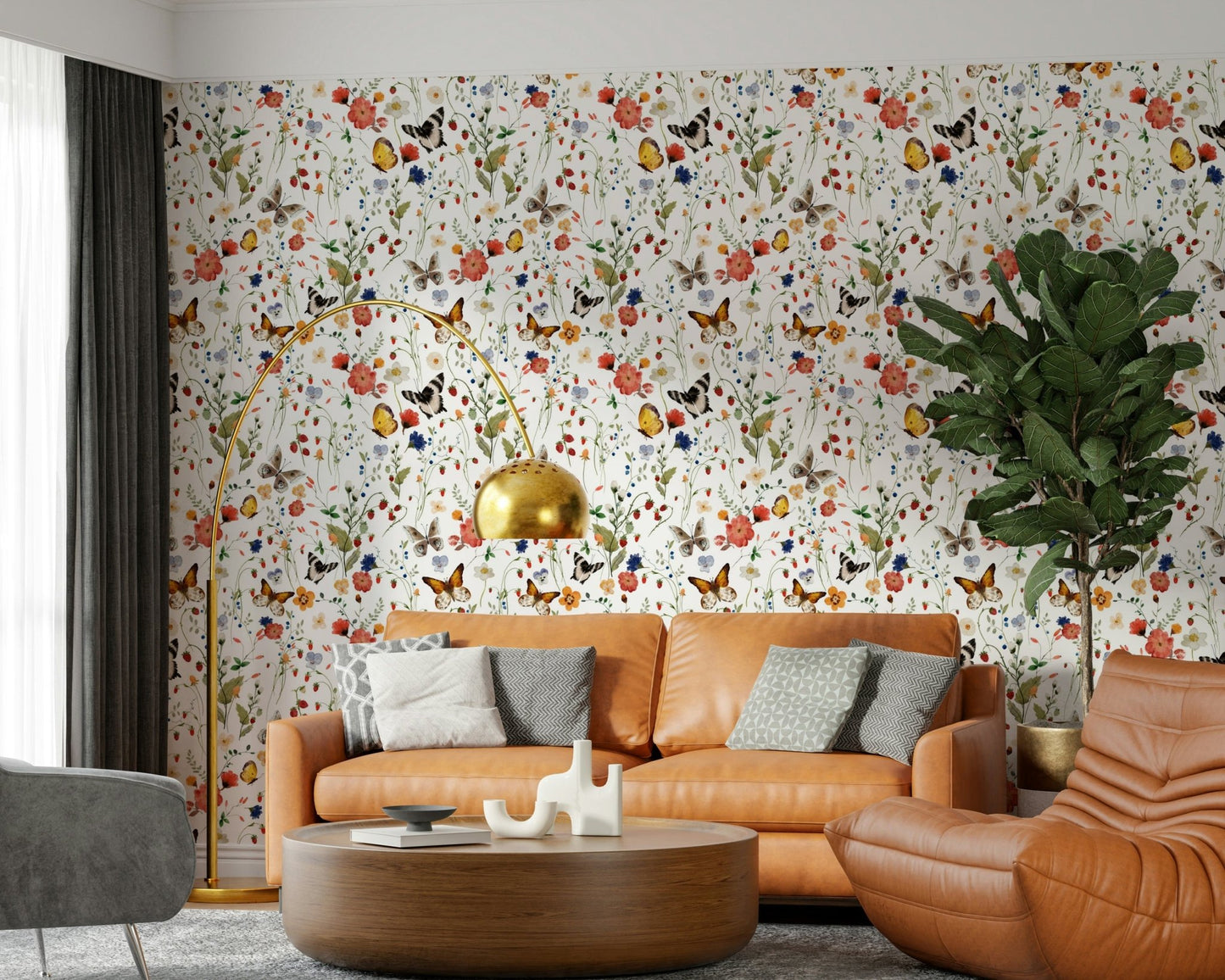 Colorful wallpaper roll with vibrant flowers and insects, Meadow Magic.