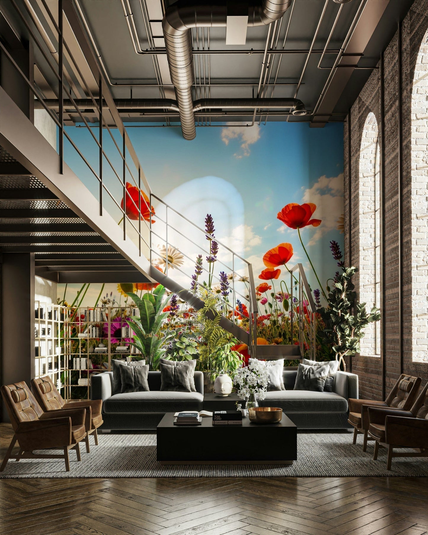 Wall mural showing a quiet field scene

