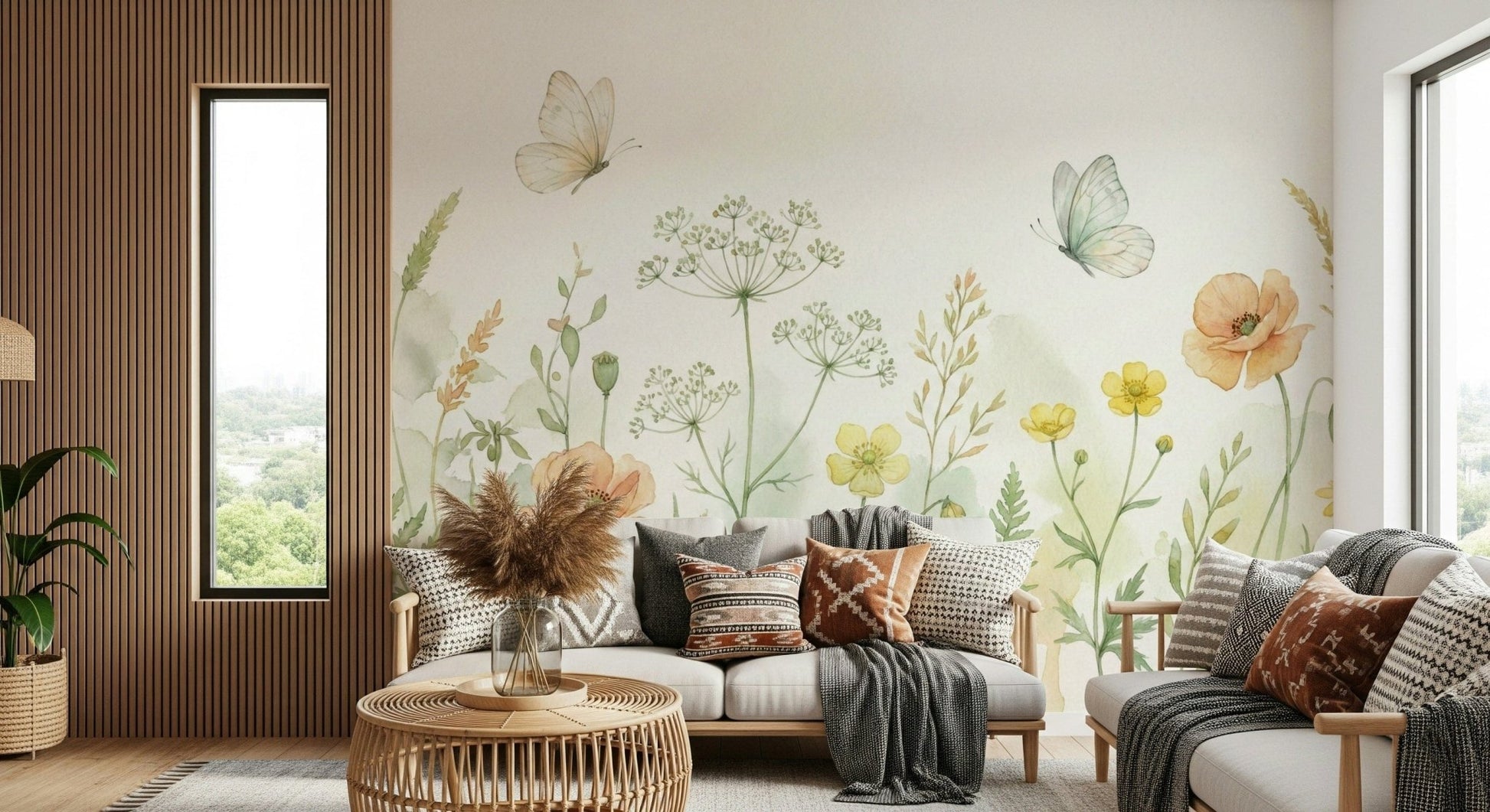 Close-up of British meadow silhouettes on premium textured wall paper.