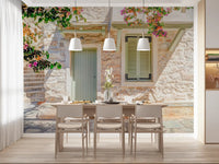 Mediterranean Doorway Charm Wall Mural showing a coastal cottage exterior.
