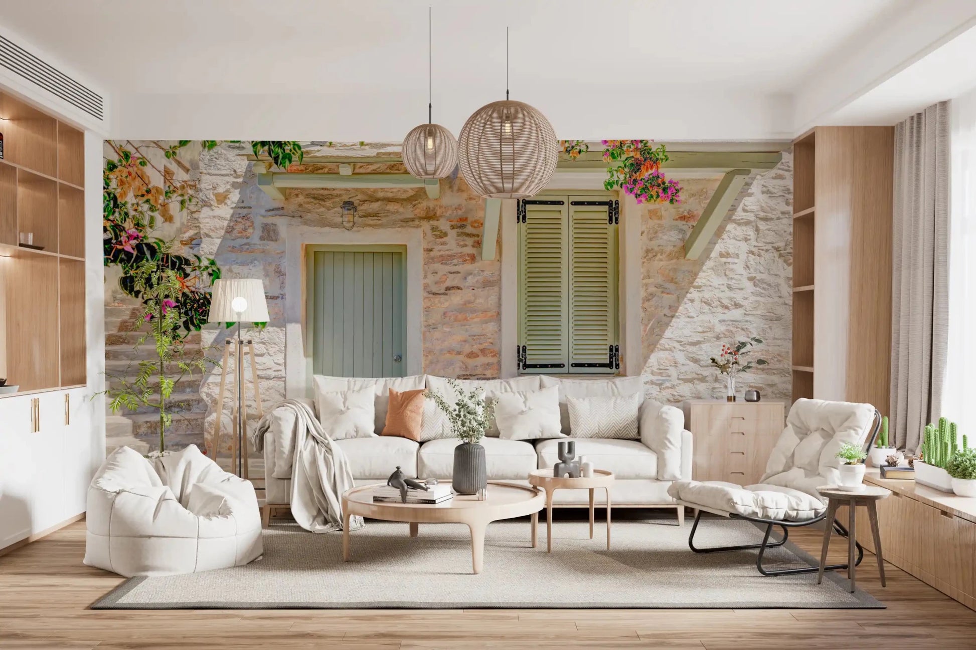 Mediterranean Doorway Charm Wall Mural depicts a serene Greek island entrance.