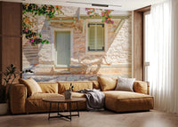 Mediterranean Doorway Charm Wall Mural with realistic stone masonry detail.
