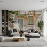 Sunlight hitting the textured stone surface of Mediterranean Doorway Charm Wall Mural.