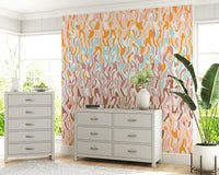 Retro mod visual effect Melting Colors print dynamic fluid shapes.
