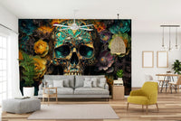 Unique contrast of dark bones and colorful floral patterns


