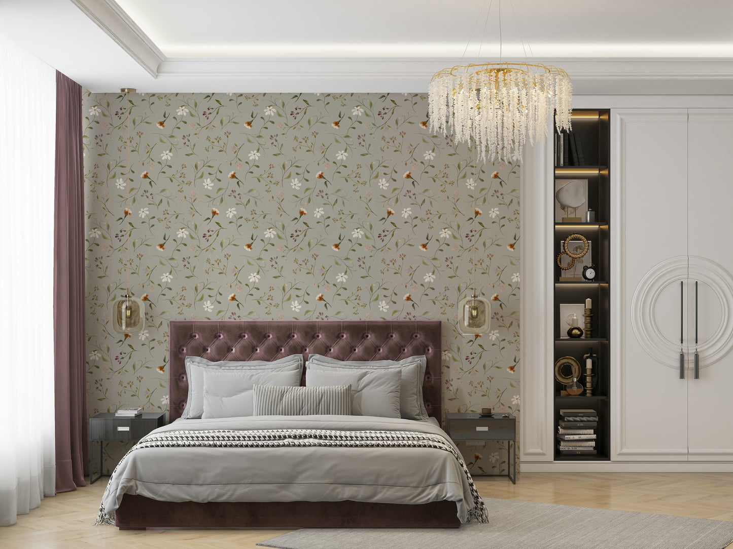 Vintage-style wall mural with petal details


