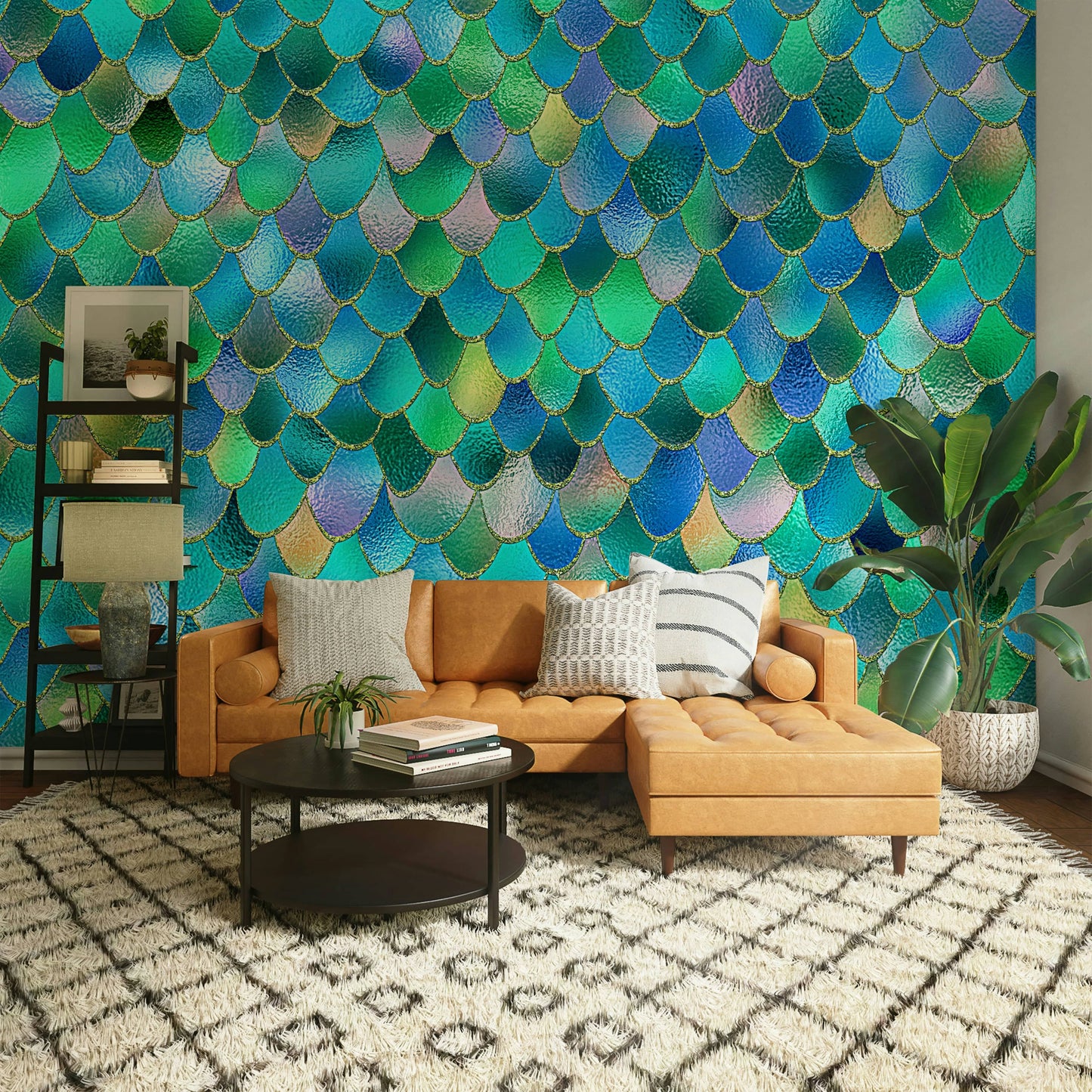 Wall mural with enchanted mermaid scales.


