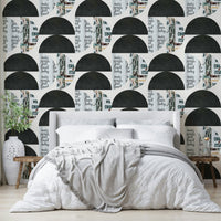 Creative space wall decorated with abstract collage wallpaper

