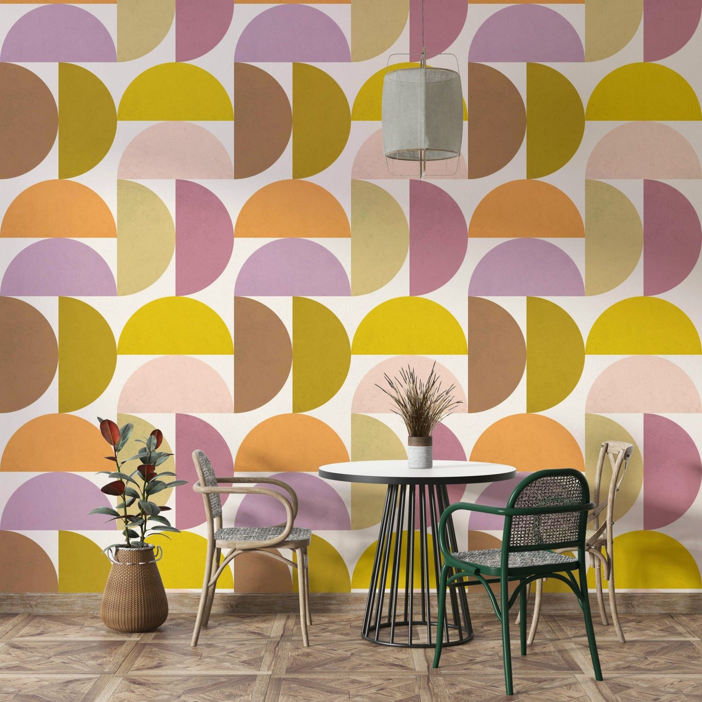 Wallpaper with artistic brush patterns and layering

