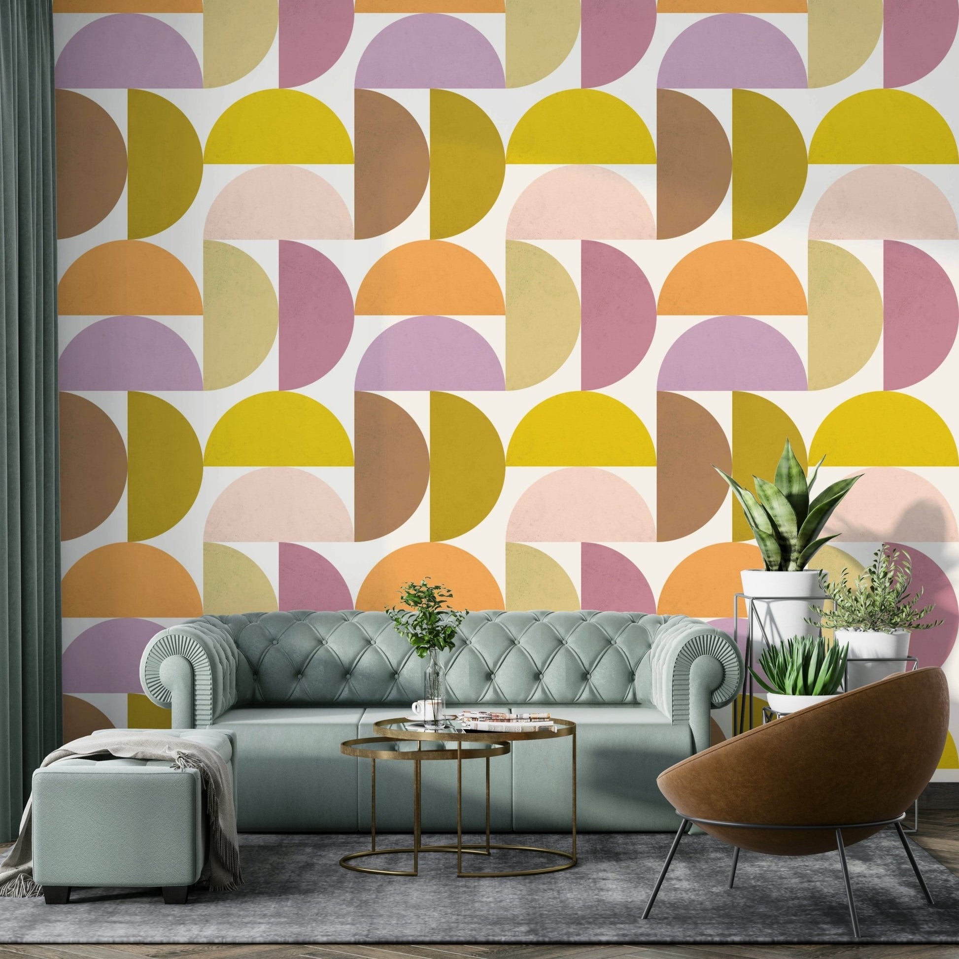 Mural wallpaper featuring layered art-style design

