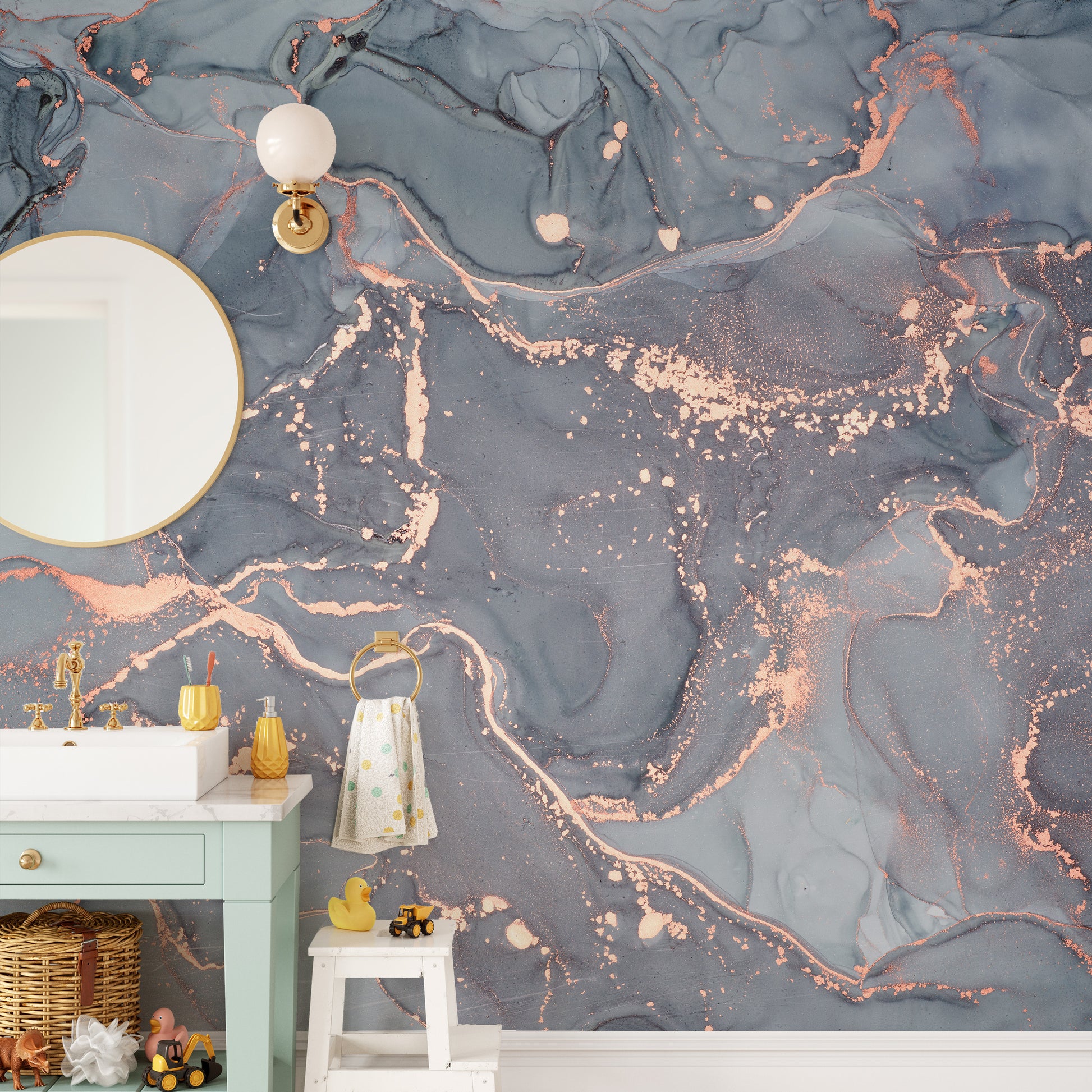 Metallic Copper Veins Abstract Wall Mural - Giffywalls