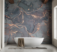 Metallic abstract mural with copper tones
