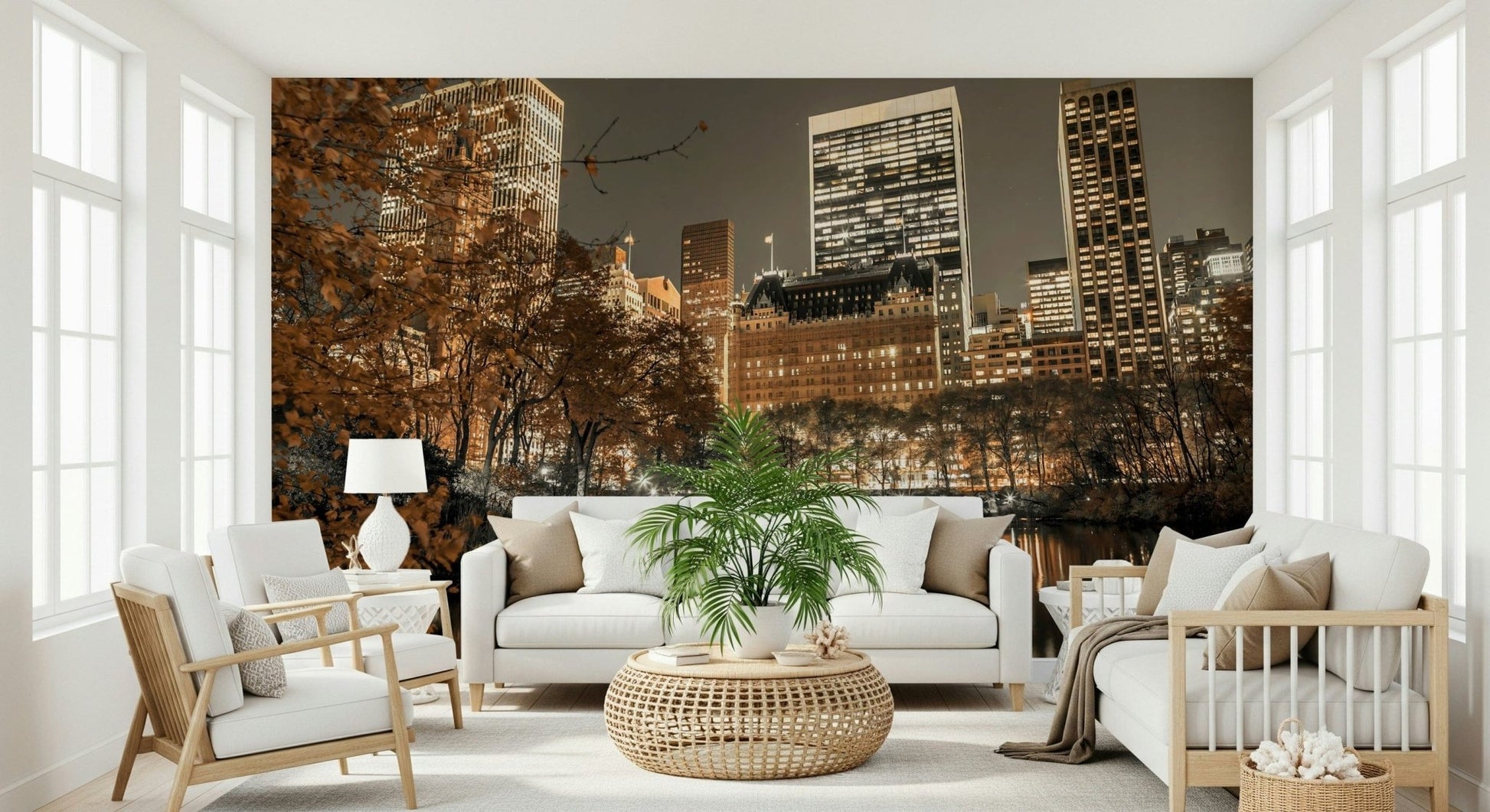 Elegant Metropolis at Dusk golden hour architecture mural.