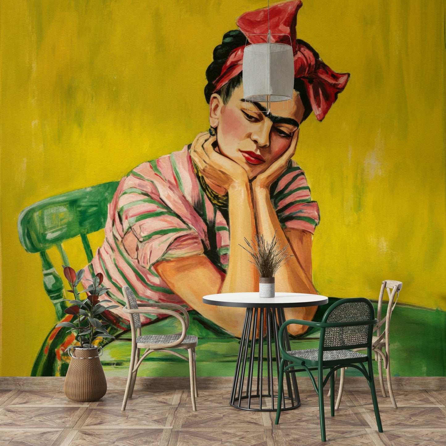 Artistic Mexican woman mural with cultural motifs

