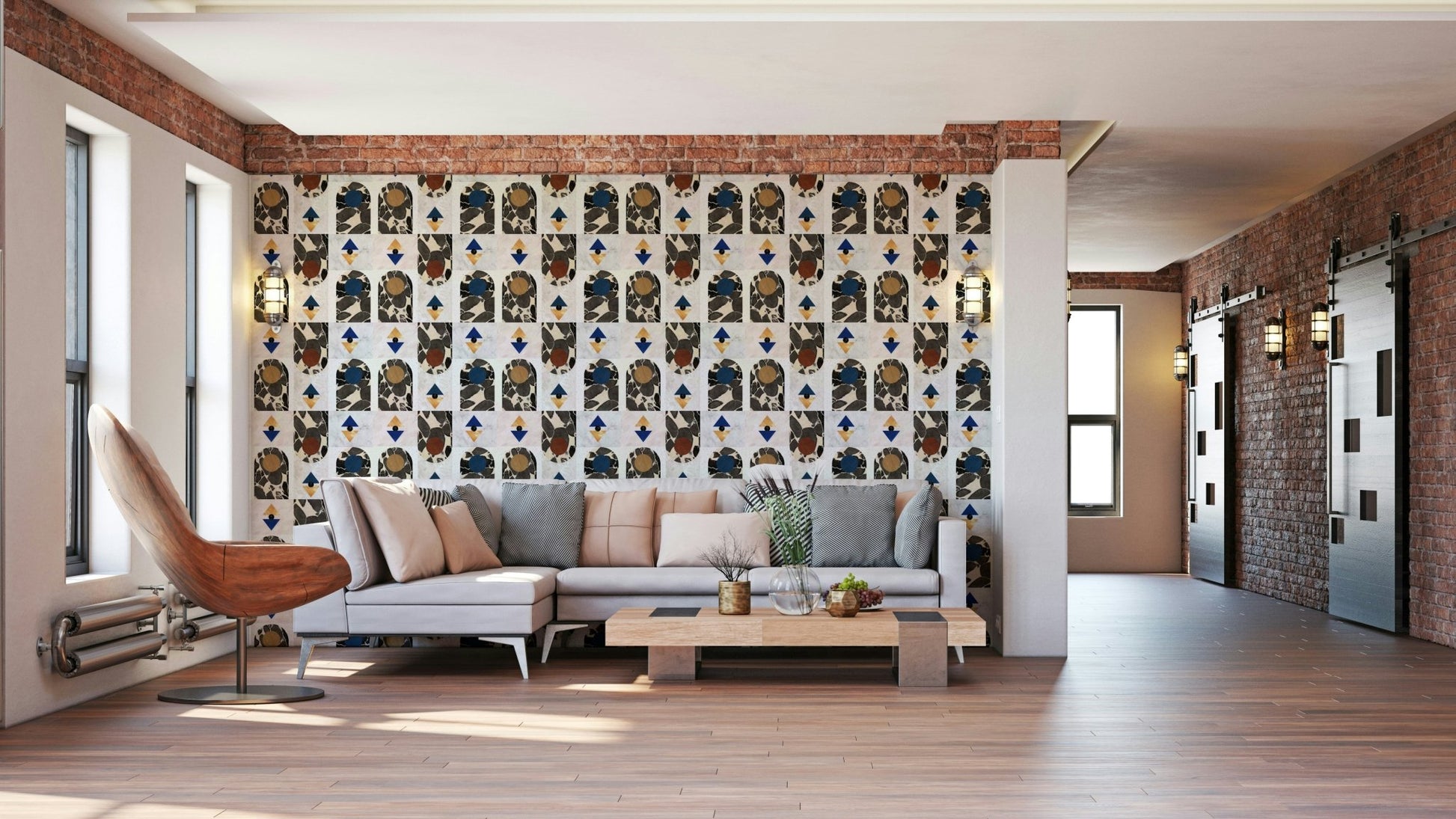 Muted orange and grey pattern on Mid Century 31 Wallpaper

