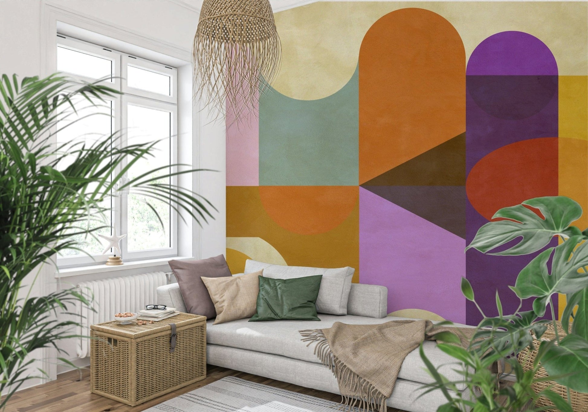 Mid-Century Abstract wallpaper for walls offers vintage bohemian vibes.