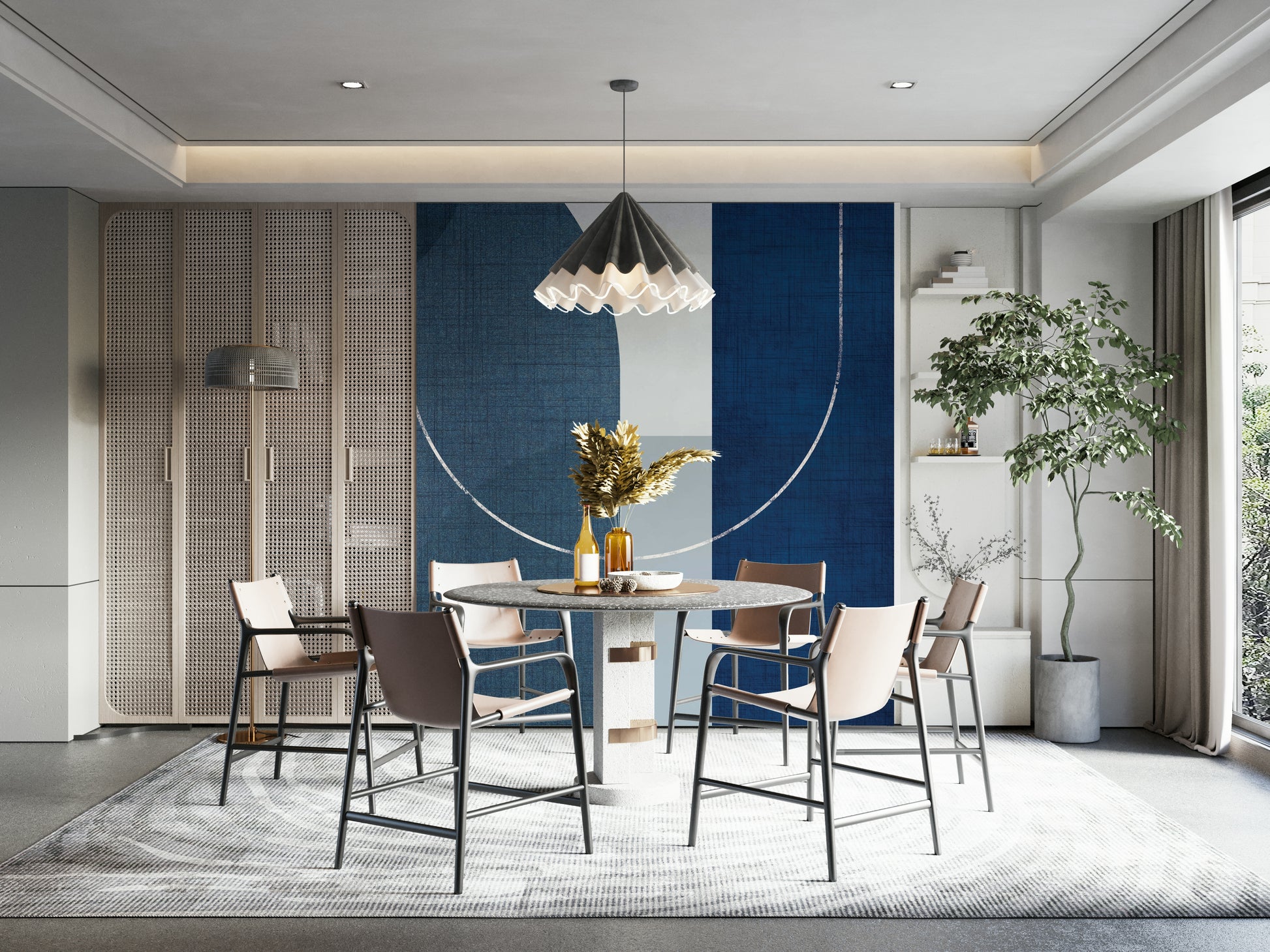 Mid Century Blue Linen 1 mural for vintage-inspired spaces

