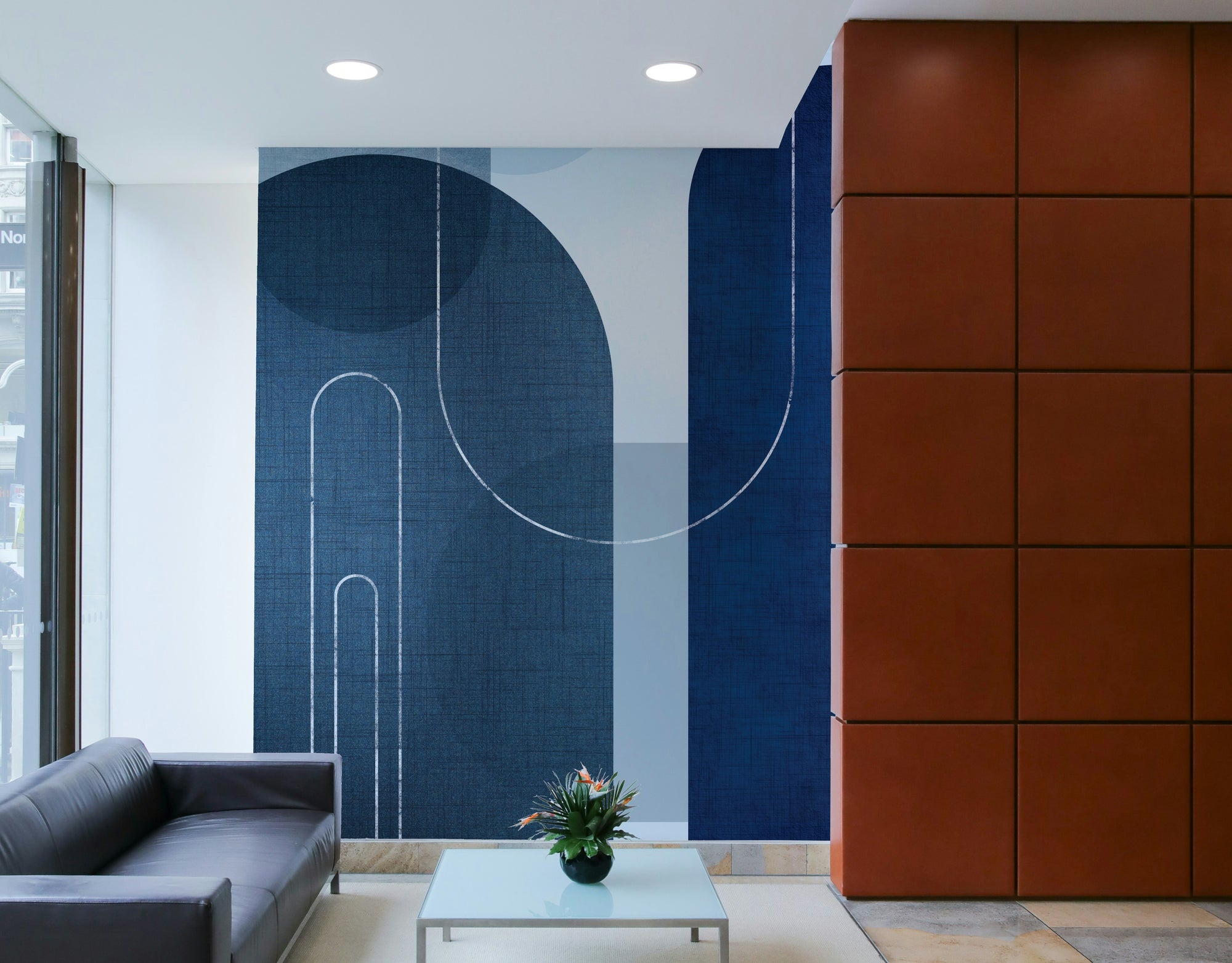 Mid Century Blue Linen 1 wall mural for classic decor

