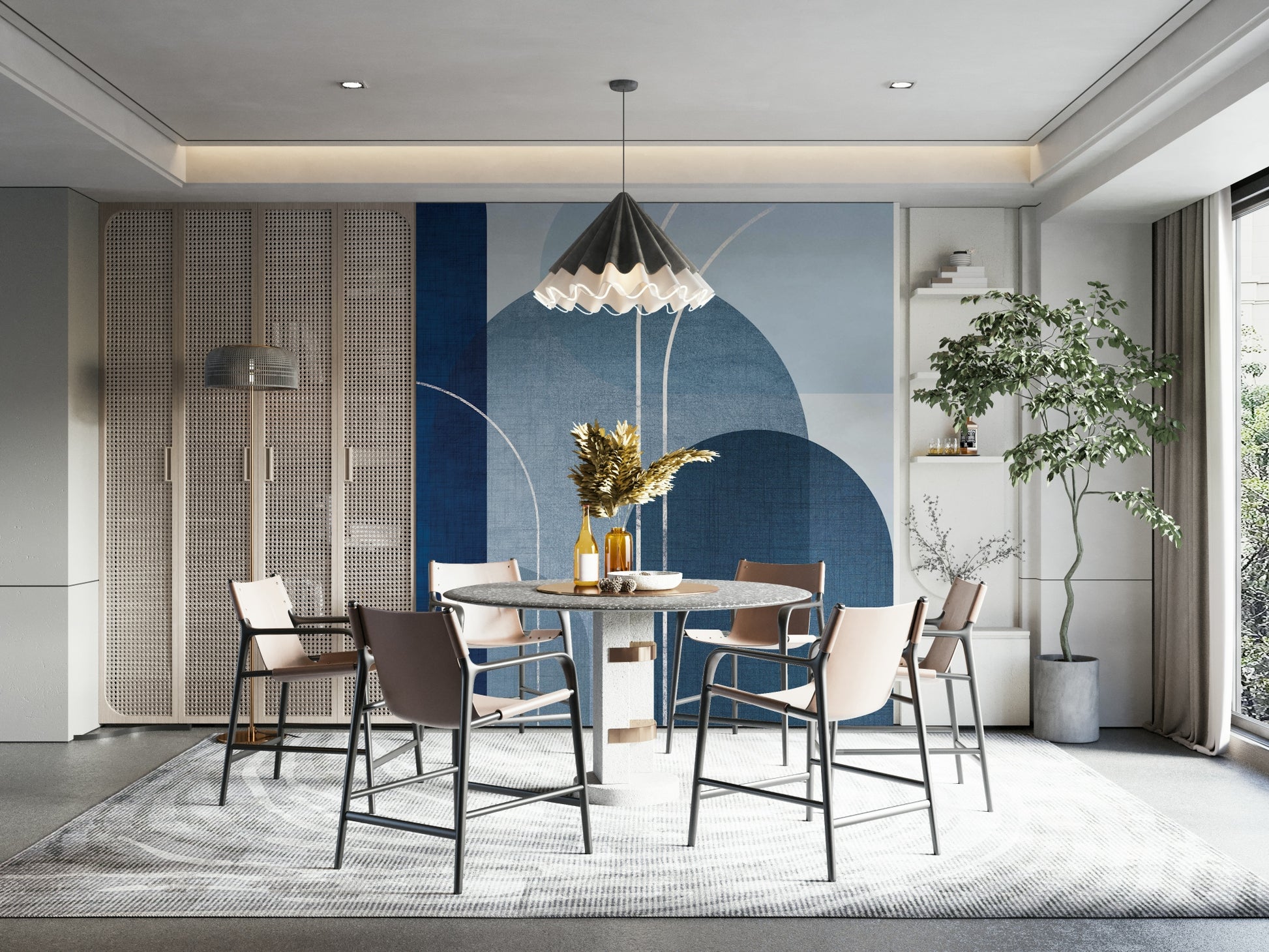 Soft blue linen wall mural for cozy, sophisticated rooms


