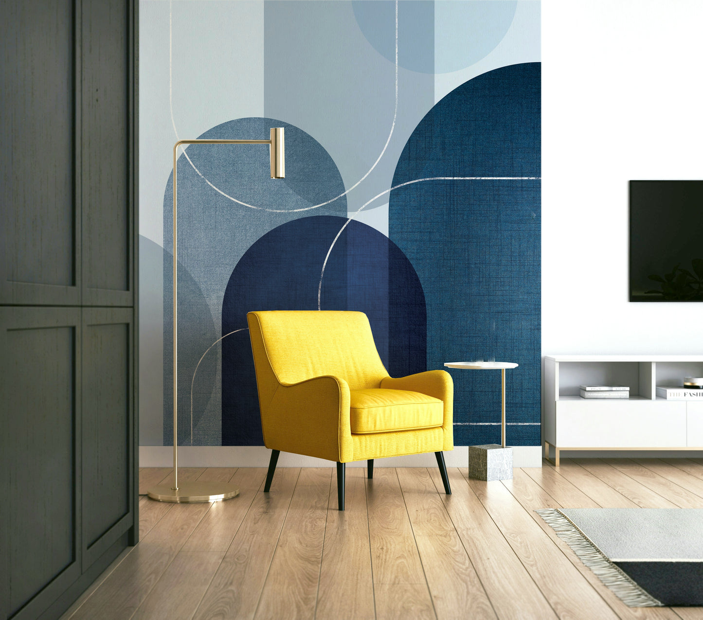 Soft blue Mid Century Blue Linen 3 wall mural for relaxing rooms

