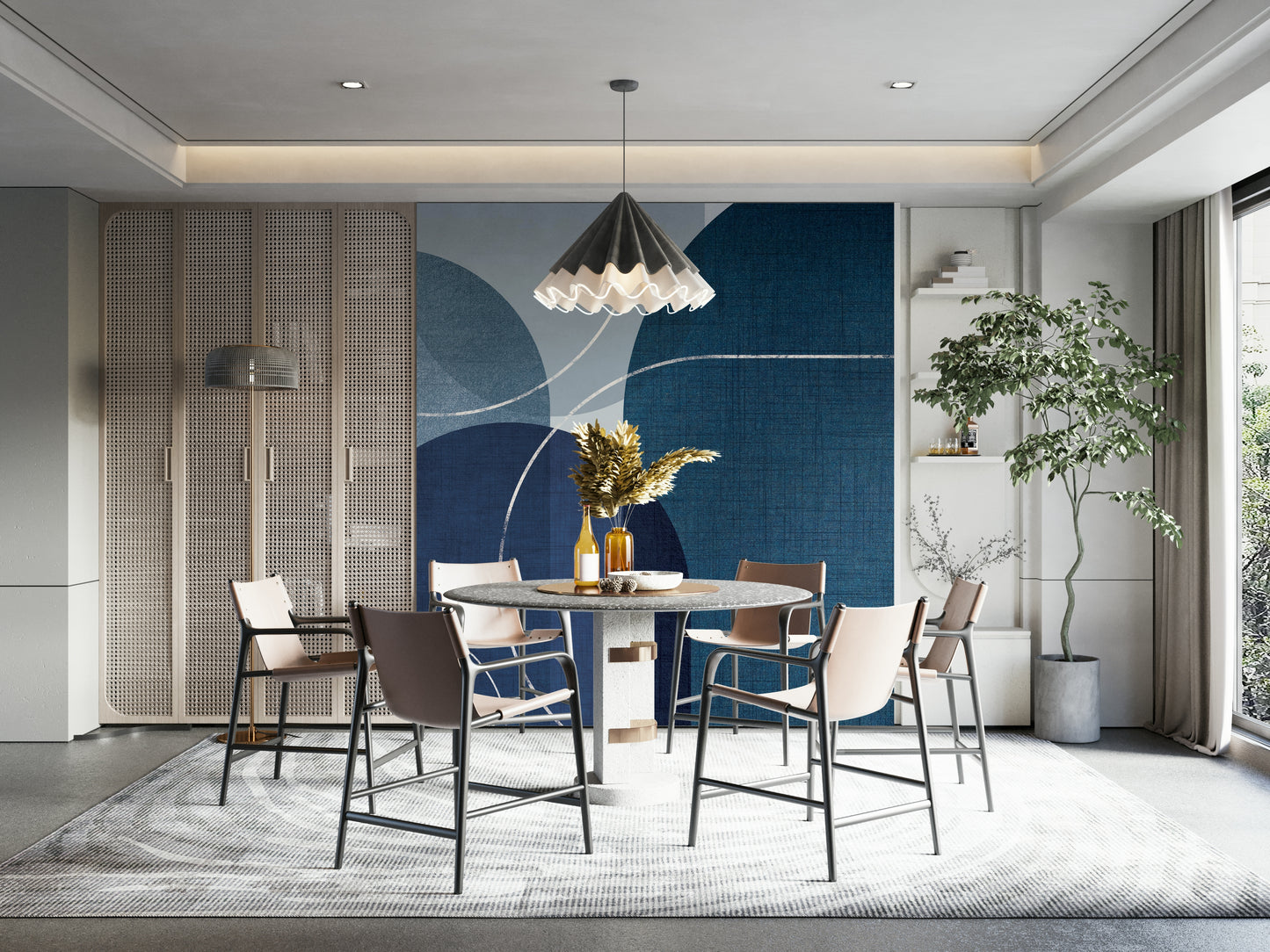 Elegant blue linen texture mural for serene spaces


