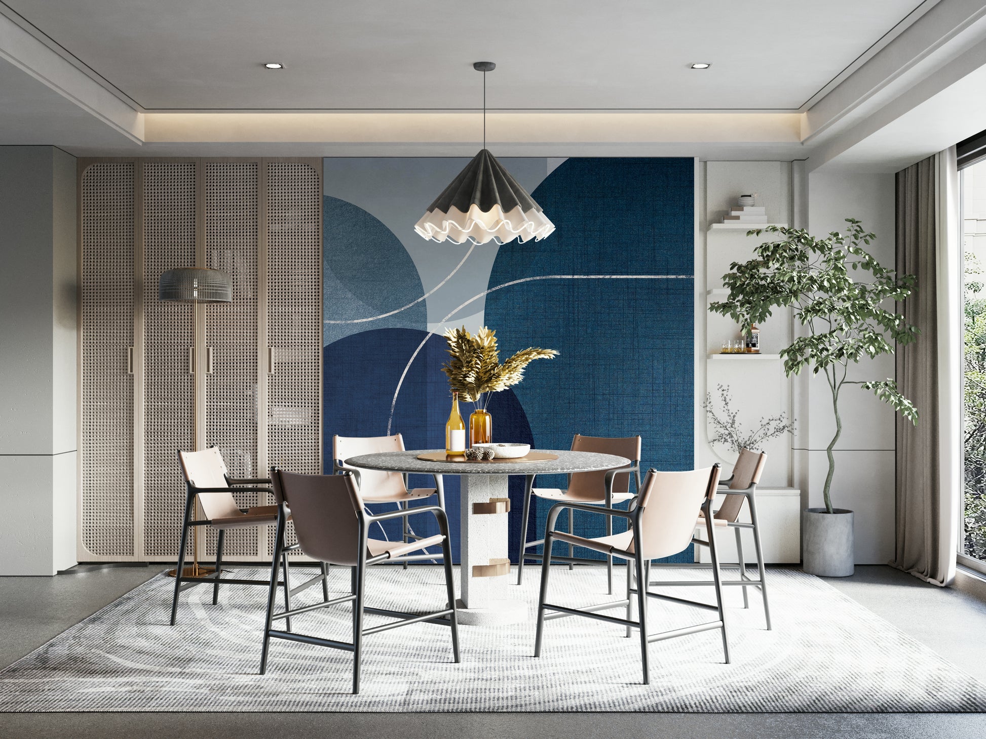 Elegant blue linen texture mural for serene spaces


