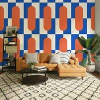 Retro geometric wallpaper for living room decor

