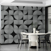 Mid-century mosaic mural with contrasting geometric shapes


