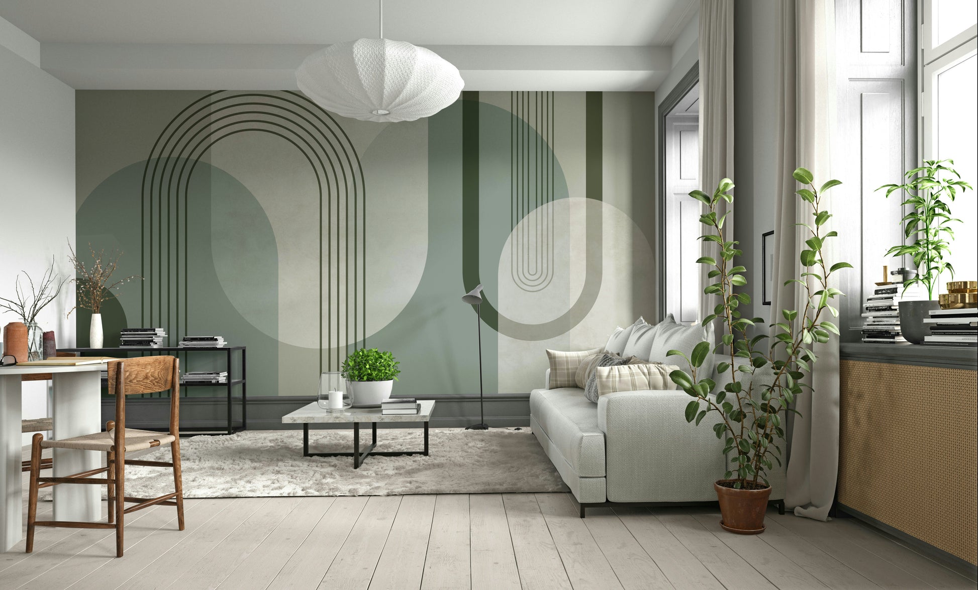Vintage-inspired Mid Century Forest Green wallpaper for walls

