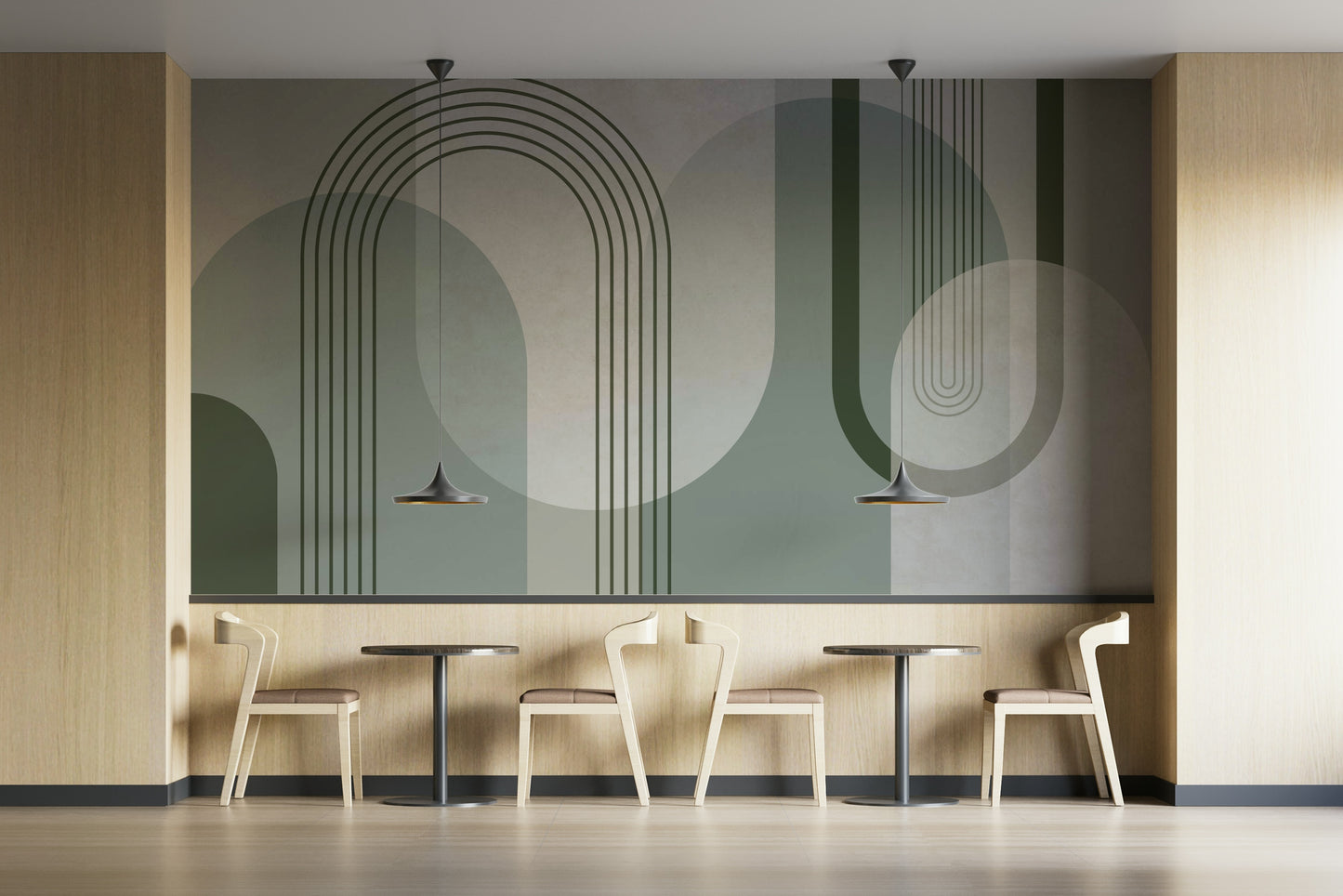 Mid-century inspired forest green wallpaper for living rooms

