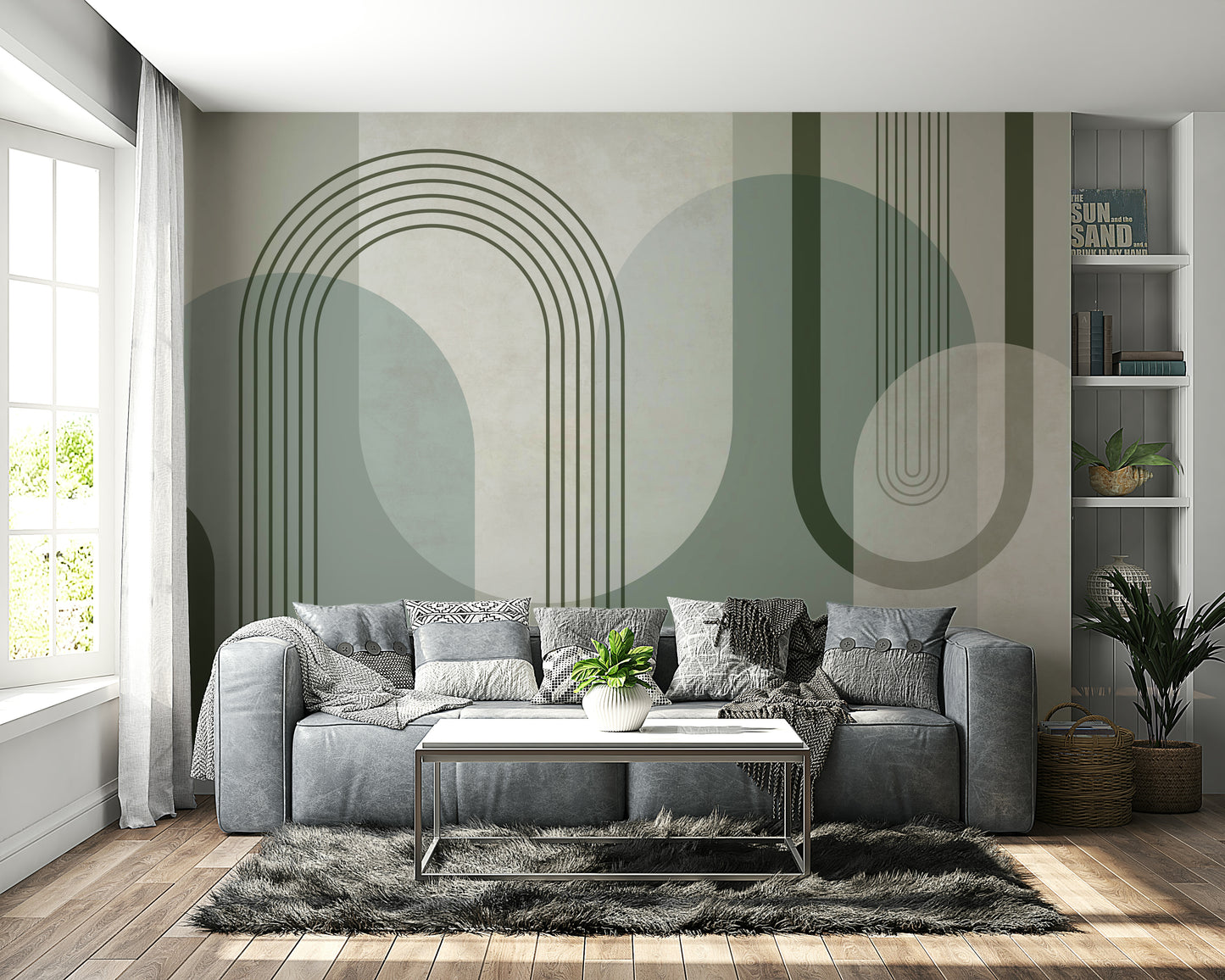 Peel-and-stick Mid Century Forest Green mural for easy application

