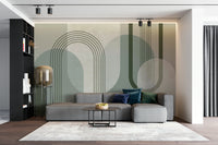 Elegant forest green Mid Century wall mural for modern rooms

