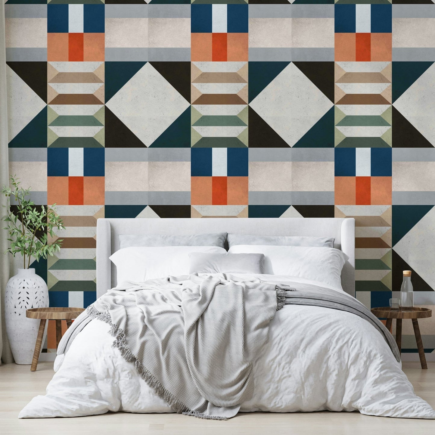 Decorative mural with 1950s-inspired graphic lines

