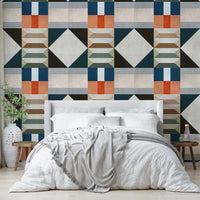 Decorative mural with 1950s-inspired graphic lines

