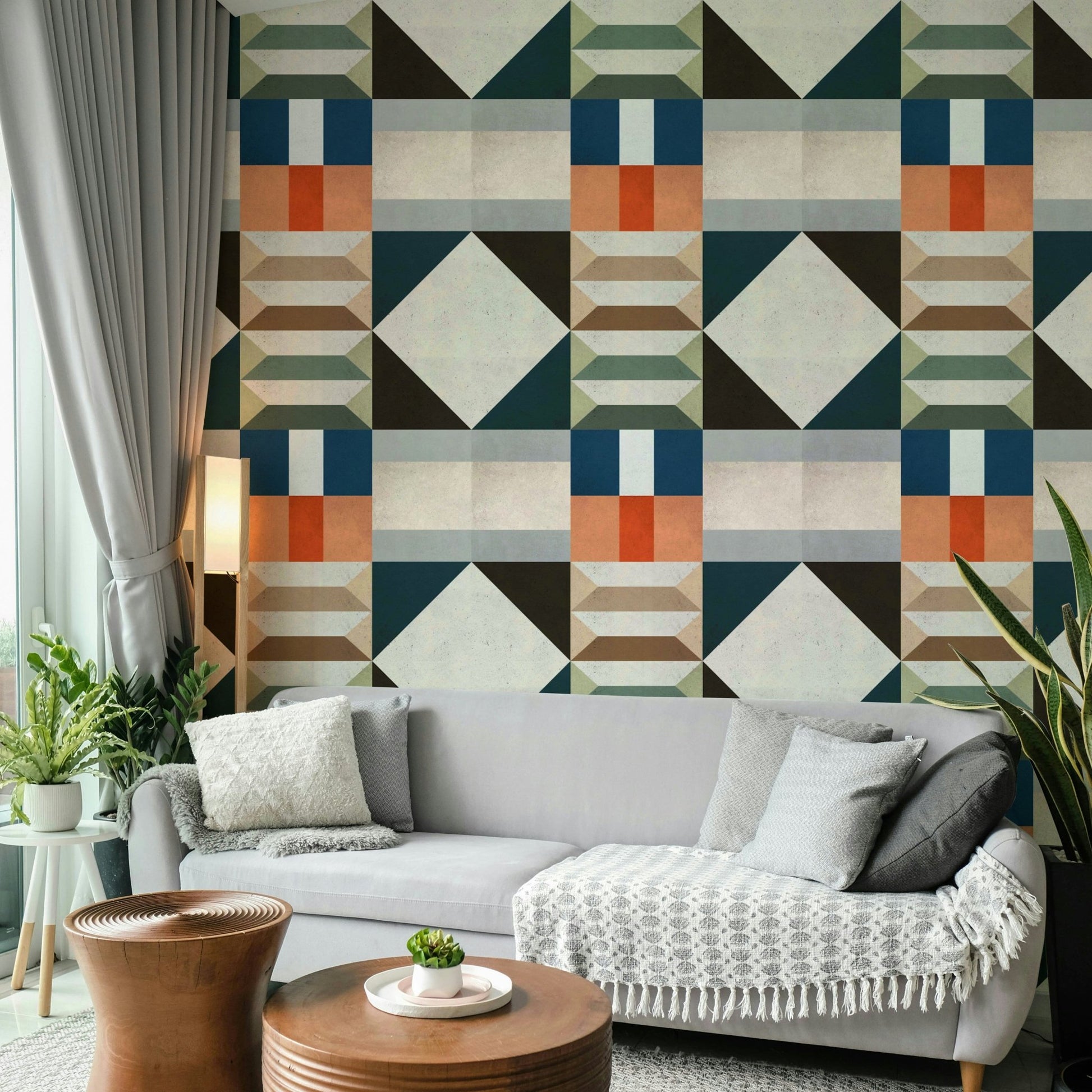 Green geometric wallpaper with classic style

