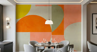 A graceful subtle geometric wall mural in cool, natural tones.

