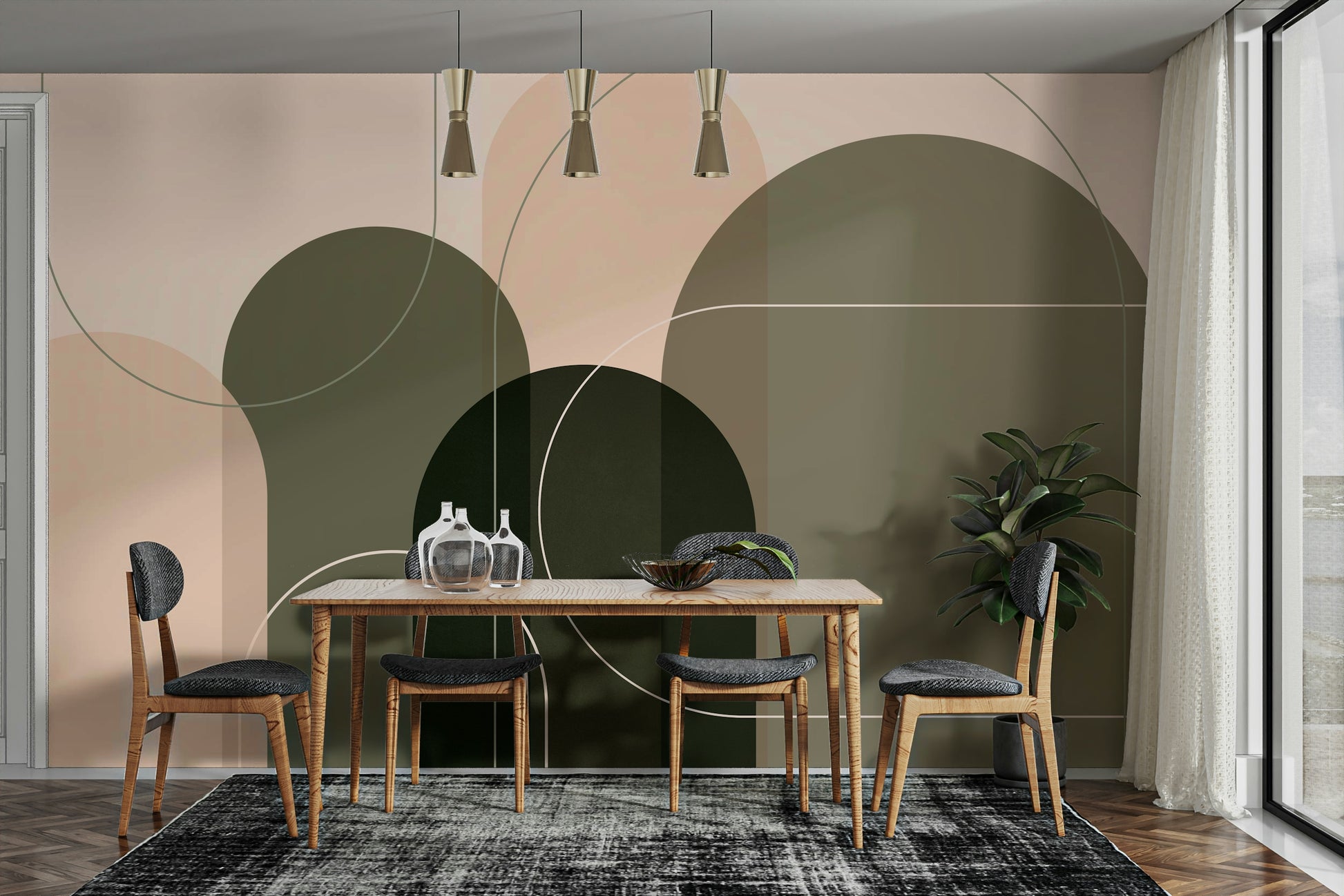 Colorful mural with mid-century modern feel

