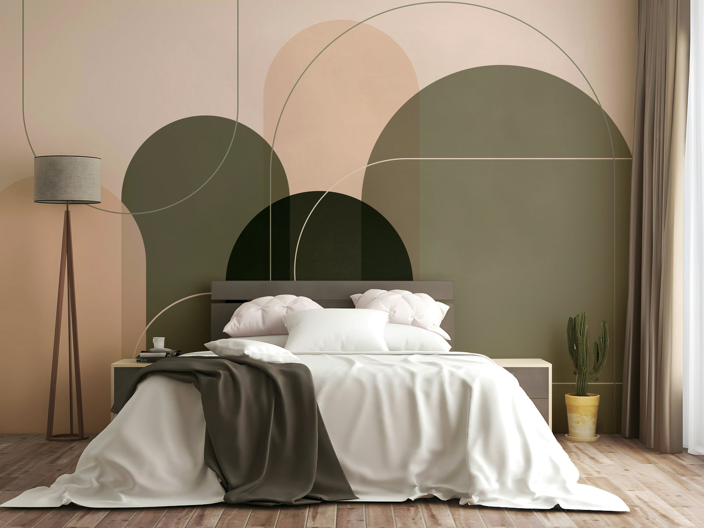 Mural wallpaper with geometric retro patterns

