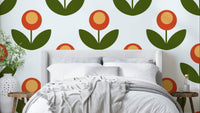Mid-Century Modern Blooms wallpaper for a vintage look.

