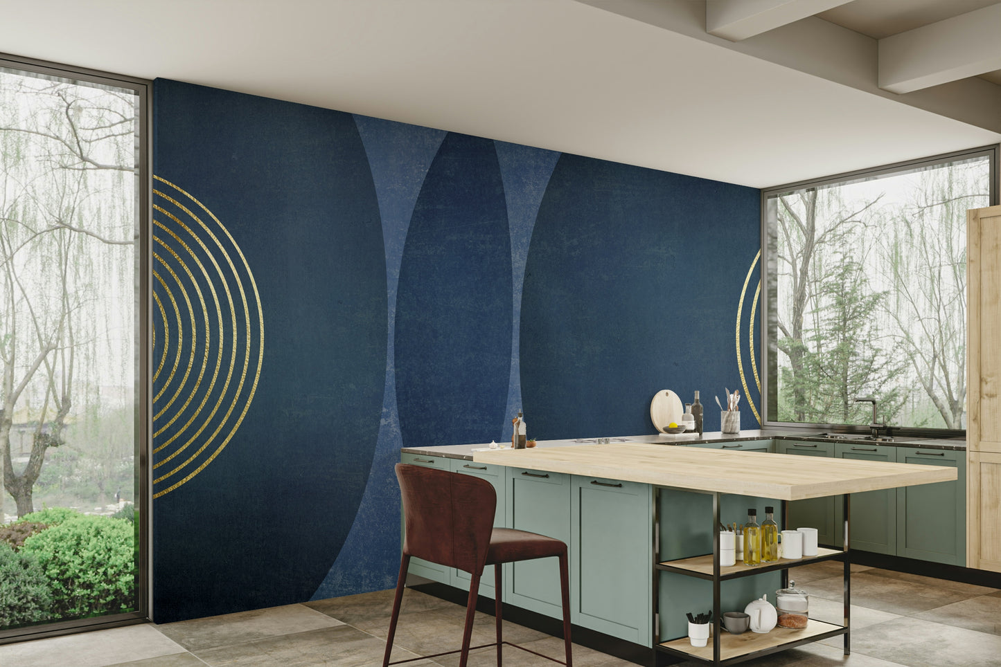 Mid Century Modern Blue Wall Mural