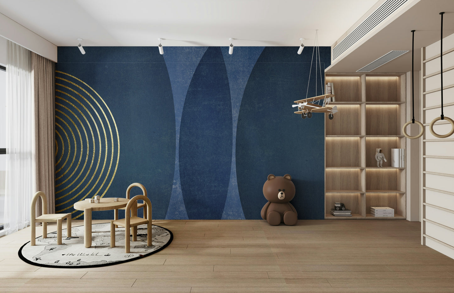 Mid Century Modern Blue Wall Mural