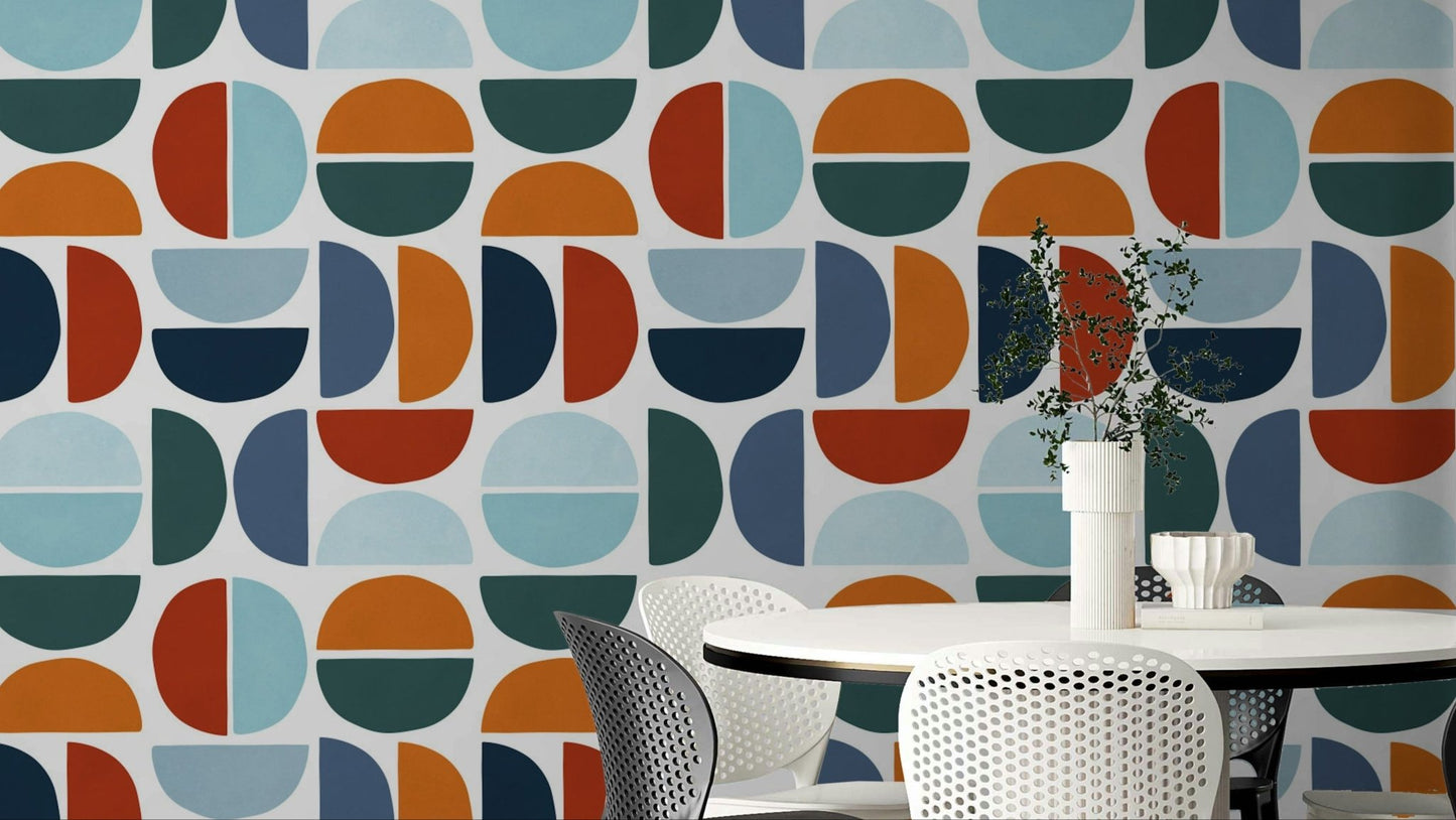 The colors are a classic retro palette, including mustard yellow, teal, and muted gray.

