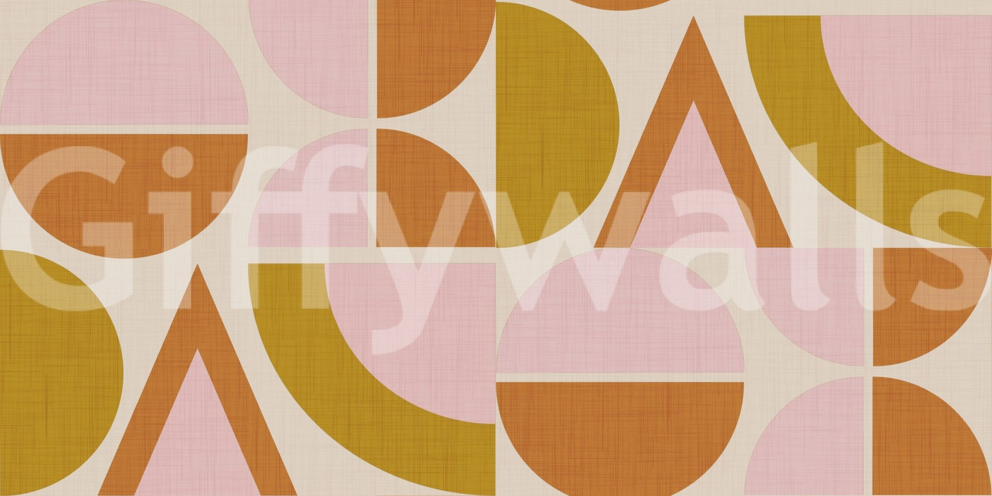 Mid - Century Modern Geometric Arches & Halves Pink Mustard Terracotta Wallpaper⁠