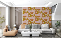 Mid - Century Modern Geometric Arches & Halves Pink Mustard Terracotta Wallpaper⁠