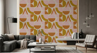 Mid - Century Modern Geometric Arches & Halves Pink Mustard Terracotta Wallpaper⁠