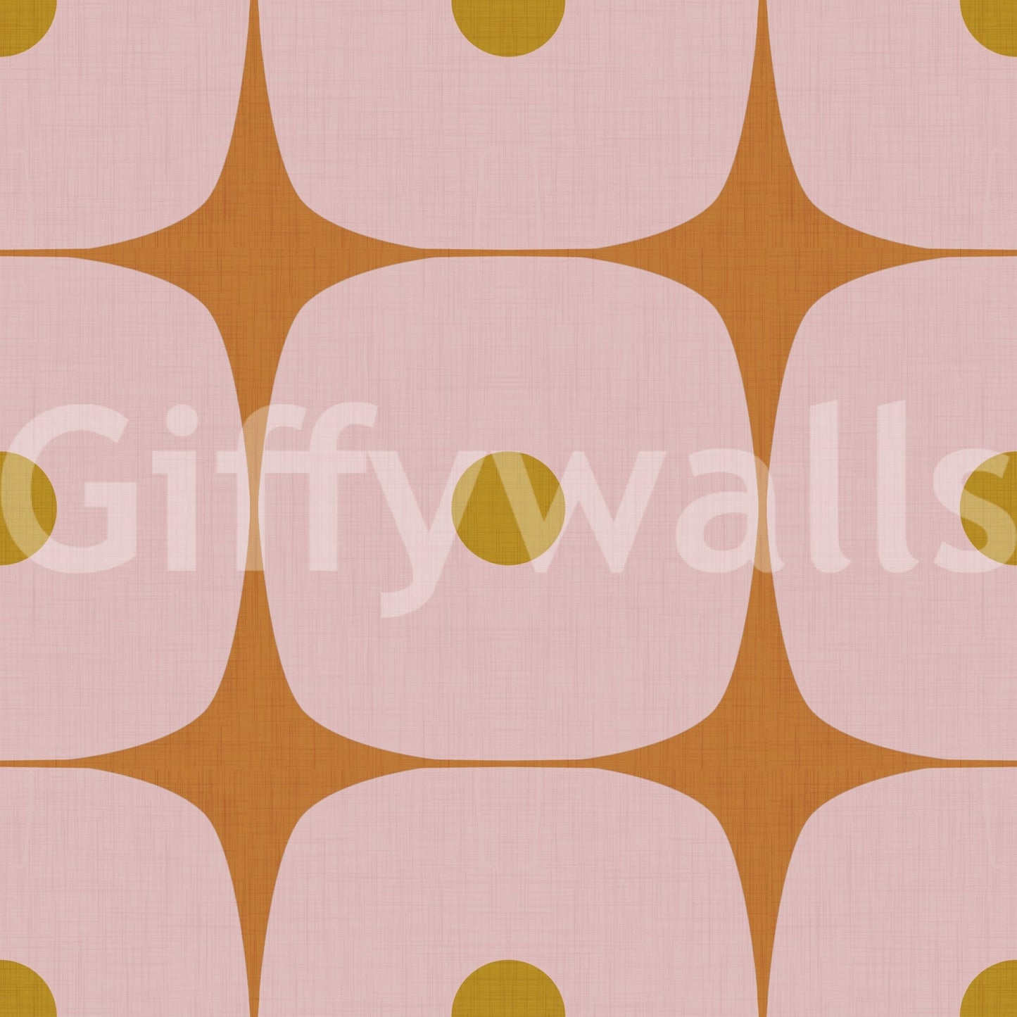 Mid Century Modern Geometric Squares with Dots Pink Mustard Terracotta Wallpaper⁠