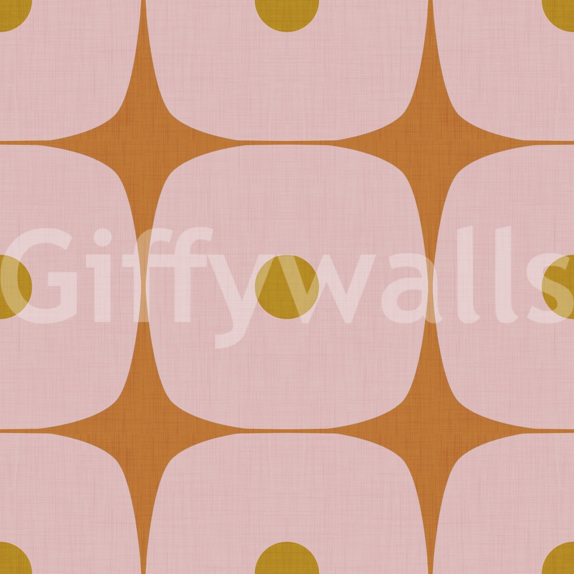 Mid Century Modern Geometric Squares with Dots Pink Mustard Terracotta Wallpaper⁠